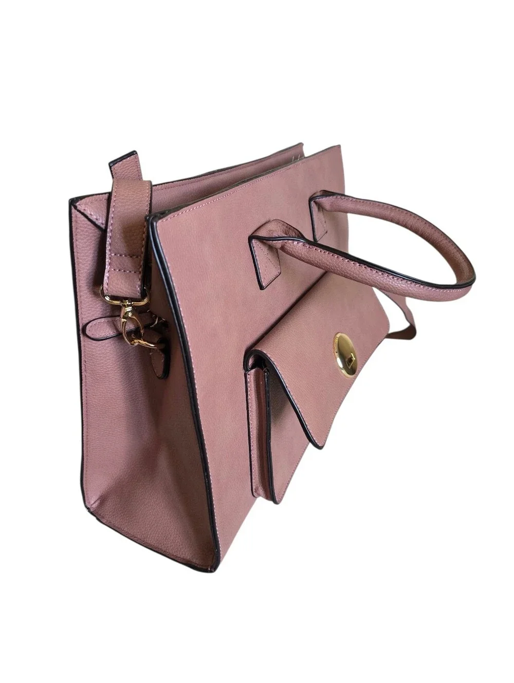 Justfab Women's Mauve Pink Pebbled Faux Leather Large Satchel Tote Handbag - Picture 7 of 16